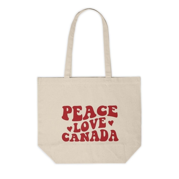 Handmade Handbags - Retro Groovy Peace Love Canada Custom Canvas Tote Bag
